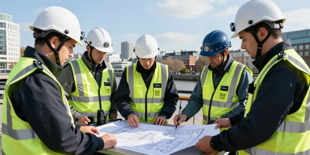 Security Services team performing a site assessment, showcasing licensed professionals in London.